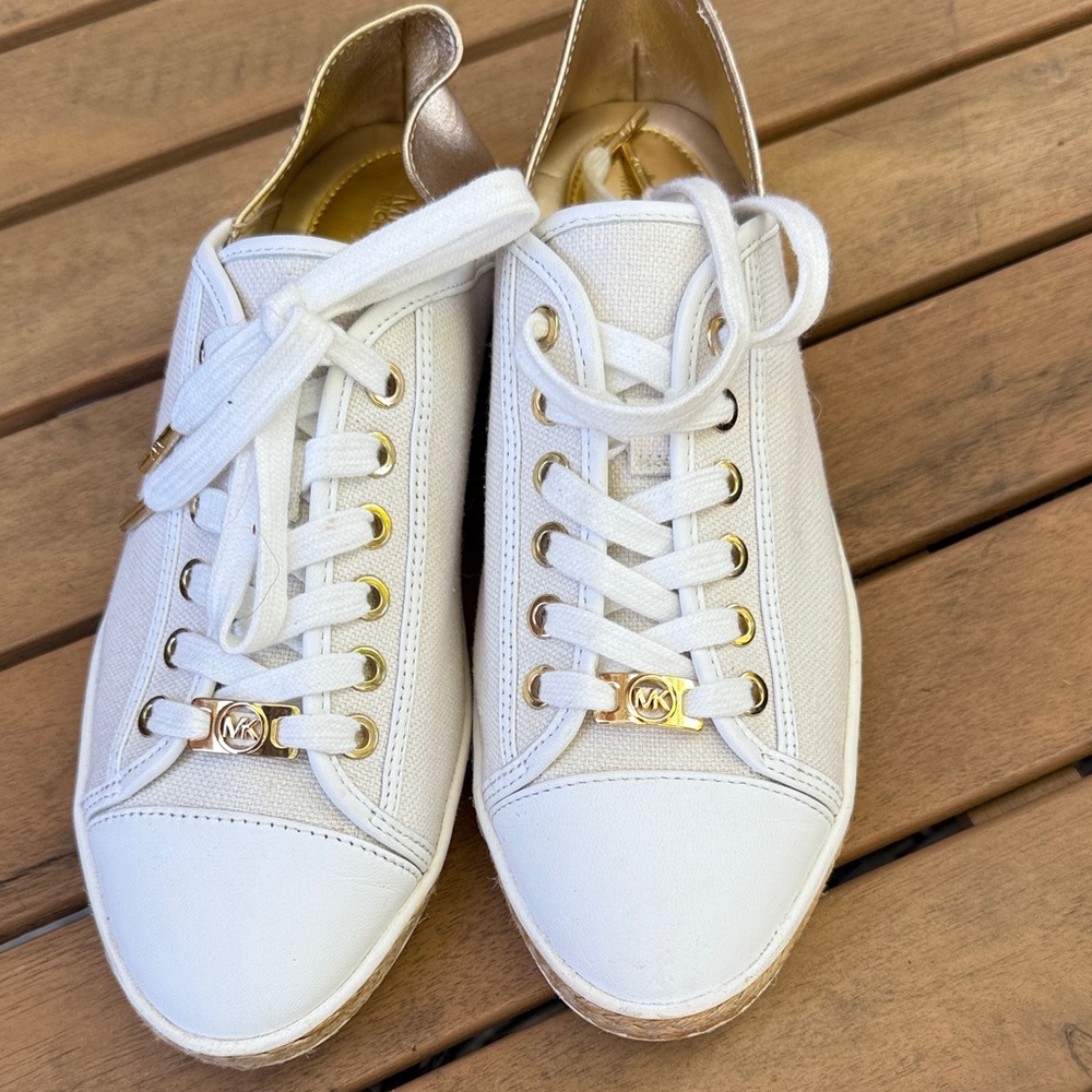 Michael Kors Gold and White Sneakers
